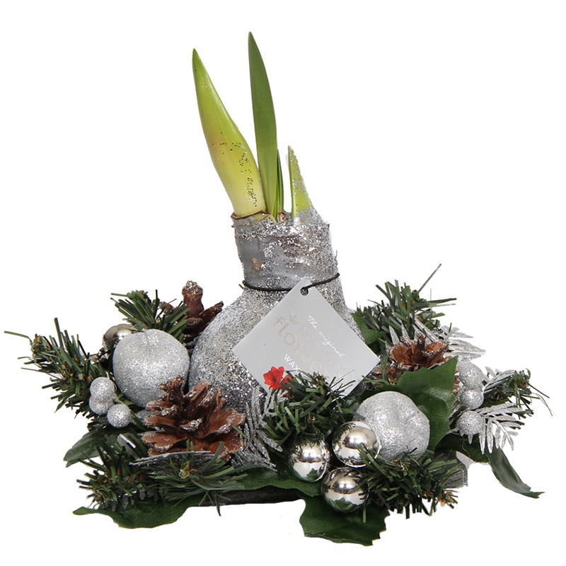 Wax Amaryllis Kerstkrans Zilver